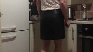 Crossdresser leather skirt