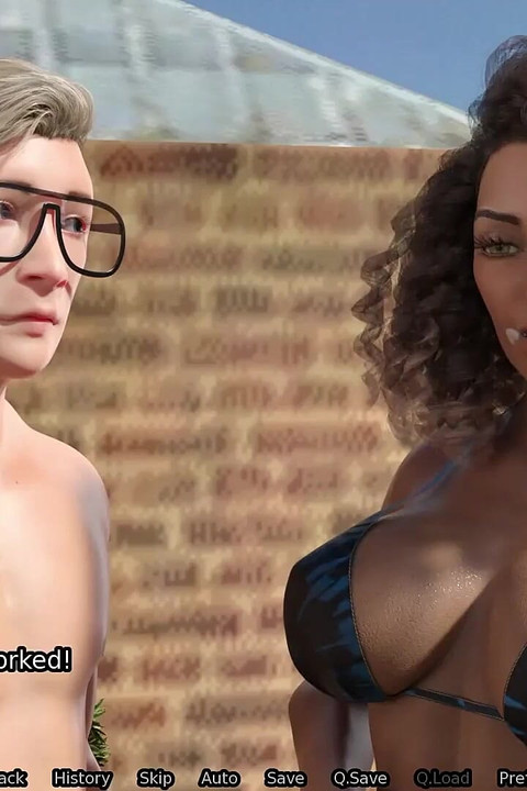 Sexbot Steph Route #2 - Animated Sex Game - the Mixed Hottie Gives a Blowjob by the Hot Tub