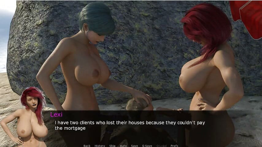 Futa Groves - gameplay - rollenspel - mietje neukt met twee meesteressen op het strand