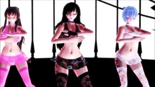 MMD Cyber Thunder, Yuuka Kazami, Yamato et Cirno, danse sexy