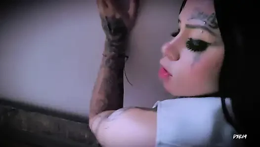 Risky Sex on the Balcony Gothic Babe in White Takes Hard Cock with People Nearby