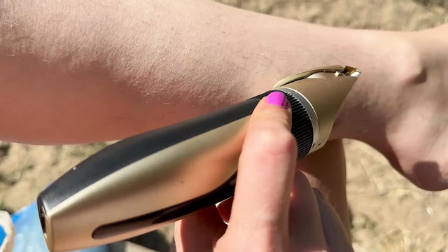 Trimming my bush and my hairy legs closeup outdoor
