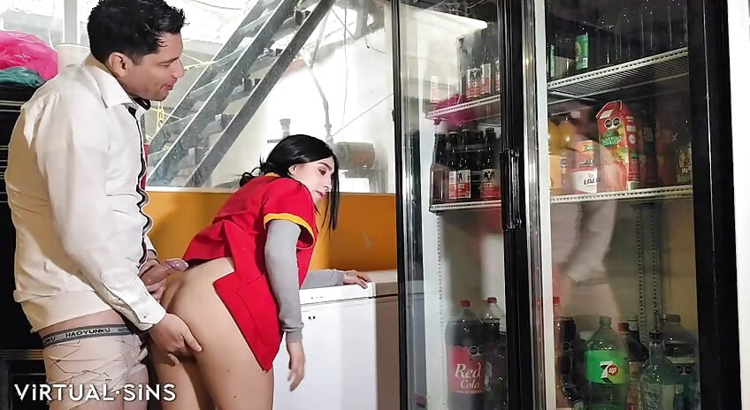 Boss fucks Oxxo cashier in the storeroom