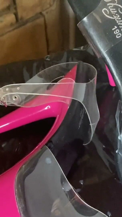 Cum on Pink and Clear High Heel Sandals | Clip 1