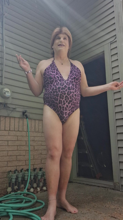First bathing suit day of the year, my new purple bathing suit!