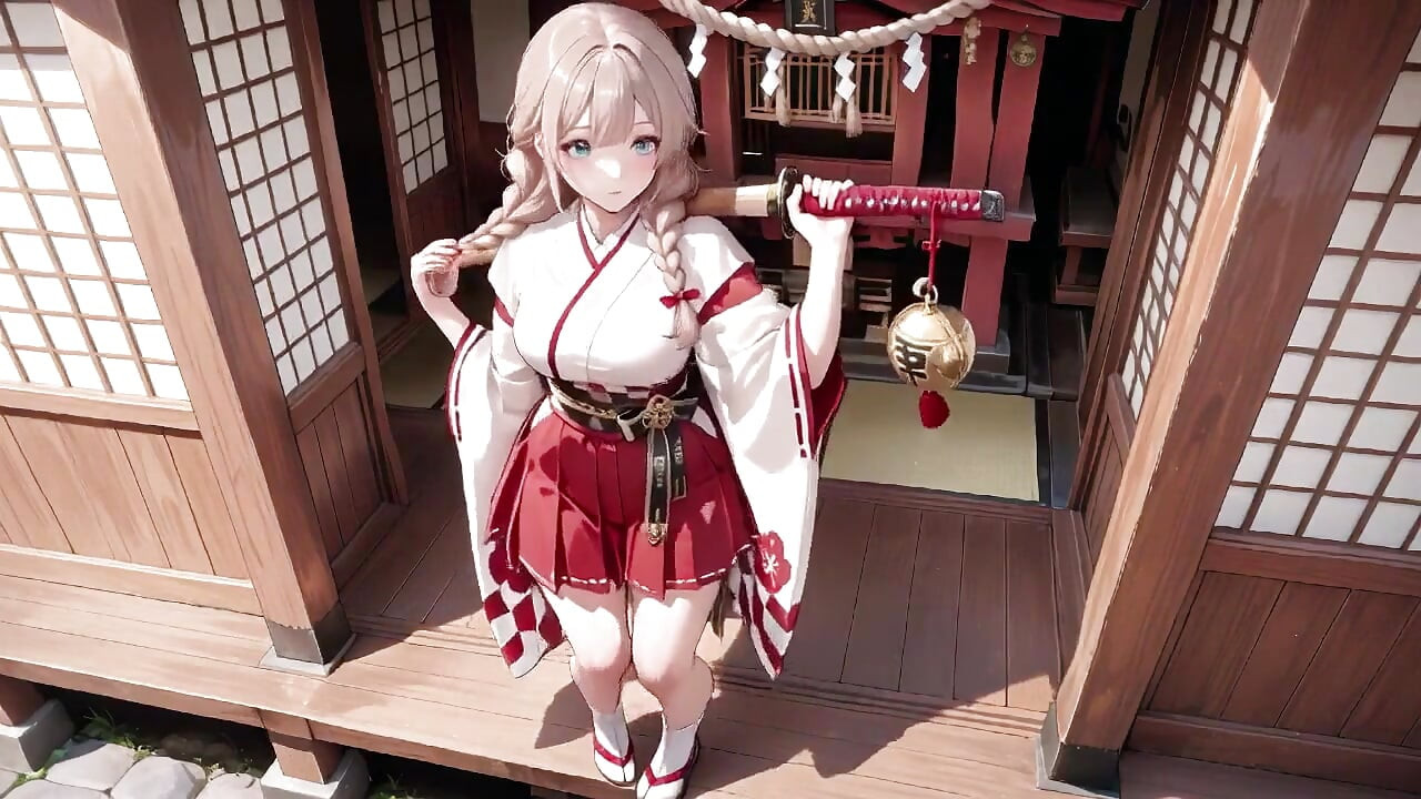 Forbidden Contrast Between Shrine & Bedroom, Wet Secrets Under Red & White Kimono.