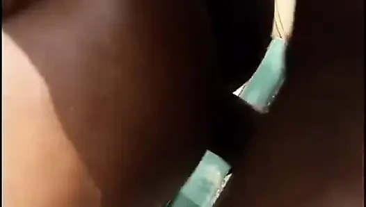 Horny ebony lifeguard gets fucked doggy style on a bench