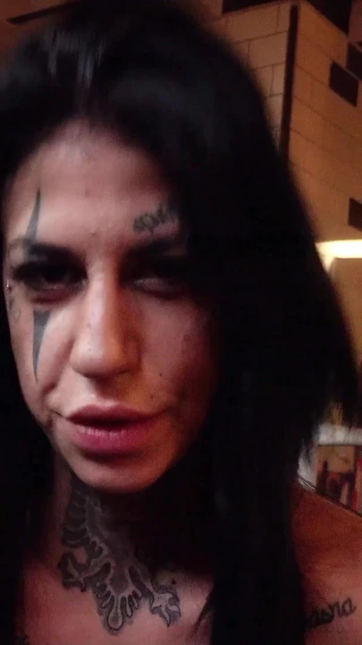 Key moment from "Skinny German Face Tattoo Teen Mina Alpina - Real Amateur Outdoor Sex"