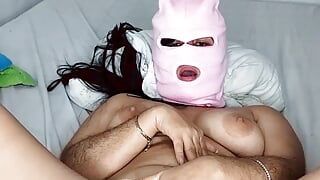 Hot masked girl fucks her pussy until she squirts