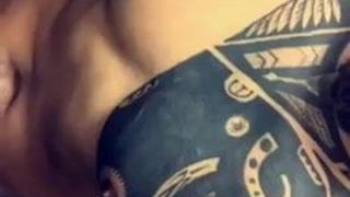 Muscle tattoo wank in shower gym