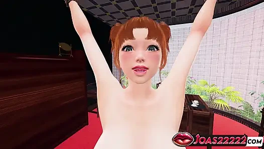 Рыжая с большими сиськами Samantha Simpson в 3D анимации сбоку, секс для мокрой киски, секс со стонами и связанный кримпай