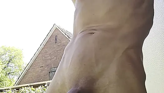 Skinny boy naked pissing und sperm. Piss n sperm flows from big uncut dick outdoor