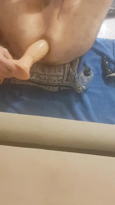 Enjoying the  big dildo. Huge gaping
