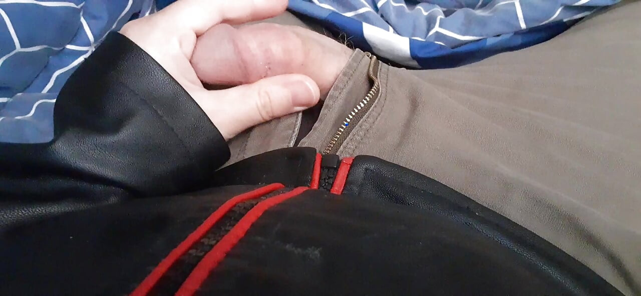 Edging in red and black leather jacket