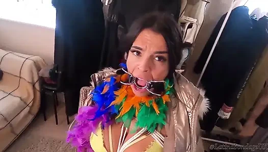 Latina Bound Tight and Gagged with Different Gags! While Wearing Feather Boa and Different Fur Parkas (smaller Size)