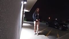 Horny Mature CD Out in the Night in Public Playing with a Stick