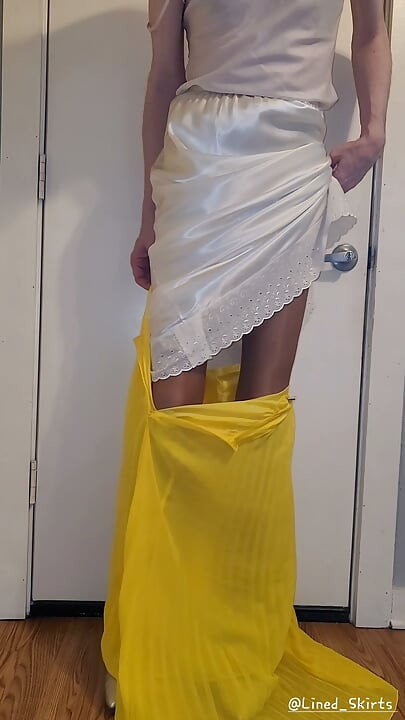 Yellow chiffon skirt with a satin half slip