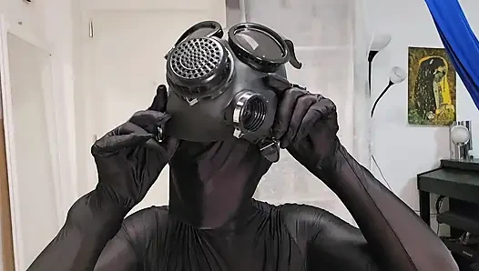 Nylon Zentai Catsuit and Gasmask Hot Encasement