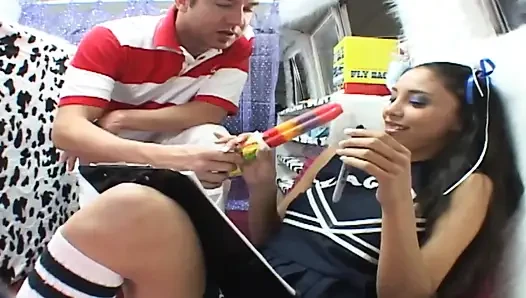 Cute cheerleader gets banged and jizzed in mouth