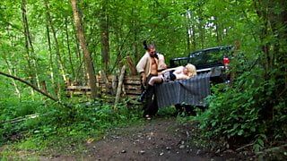 Blond slut get facial at car sex and forest