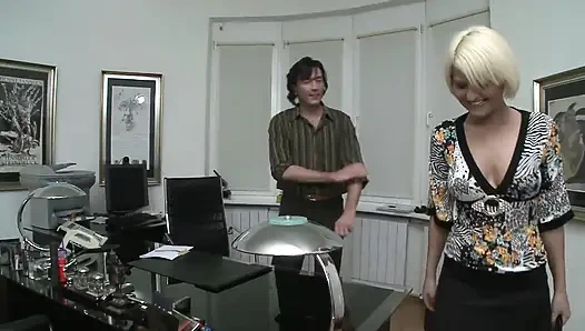 Blonde Secretary Sucks and Rides Huge Cock Hard