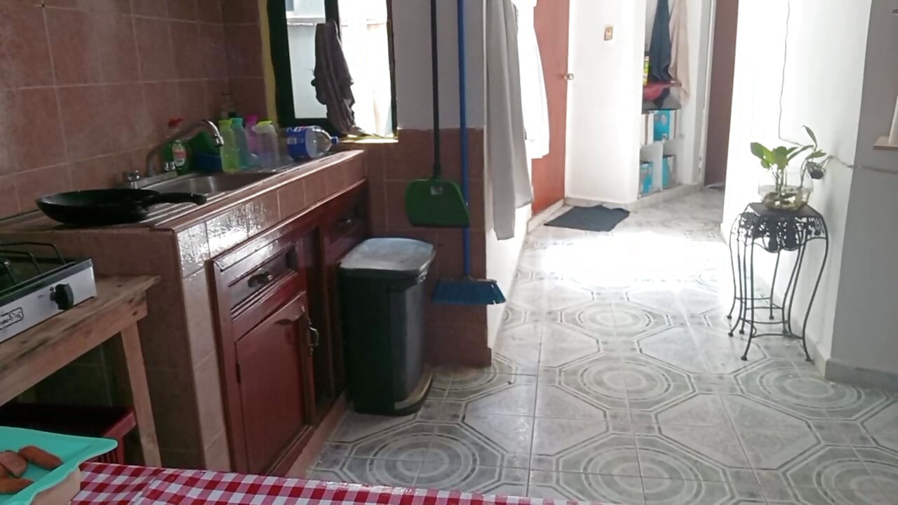 Mom in Bralett in the Kitchen