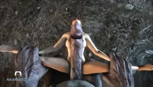 Enges loch von monsterschwanz in extremer szene gedehnt