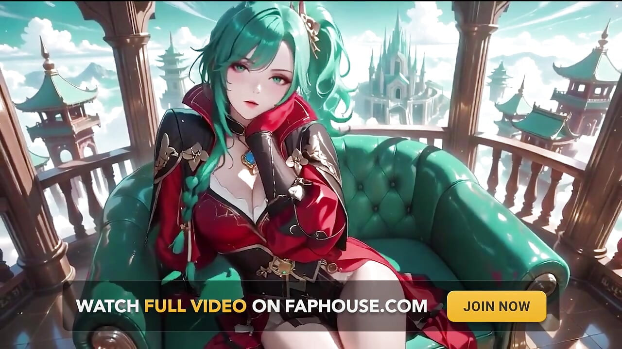 The Red-clad Blade's Private Tease! Green-haired Warrior in a Black-red Battle Robe, Commanding yet Shy on the Floating Terrace.