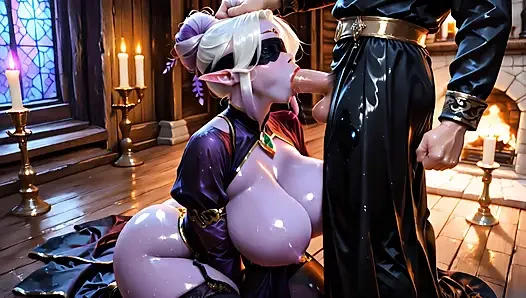 Dark Elf Priestess Worships in the Forbidden Temple - Blindfolded Fantasy, Big Ass, Big Tits, Blowjob, Doggystyle