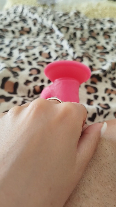 Pink cock jerking off my sweet pussy