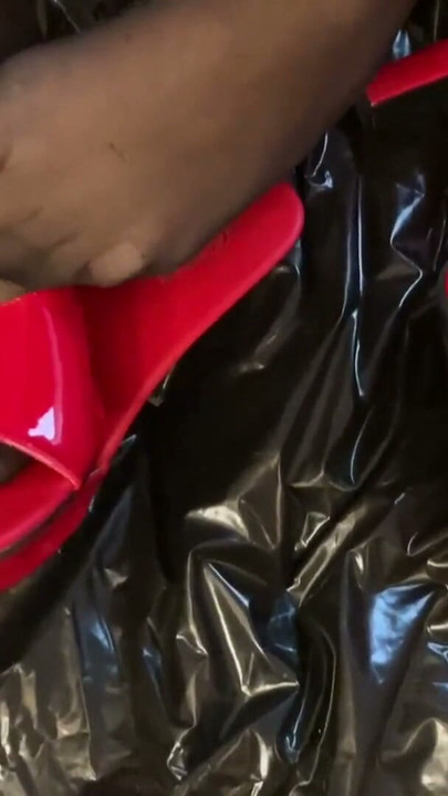 Eight pairs of red high heel mules in one session | Clip 2