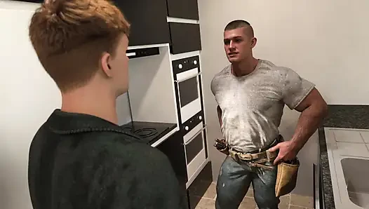 Muscular Plumber Gay Seduce Handsome Sam While Watching Porn Together