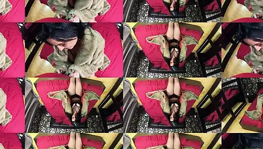 Fantasi nyepong kontol bosku pakai mantel bulu dan stoking tembus pandang!