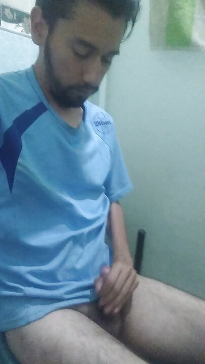 Man masturbates sitting on toilet