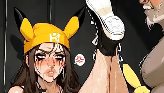 Disgusting and Smelly Old Man Fucking the Ass Pussy of a Babe with Pikachu's Coat - Animation Hentai Waifu