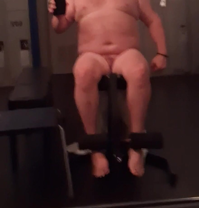 Fat Muscle Chub With Tiny Penis Doing Calf Extensions