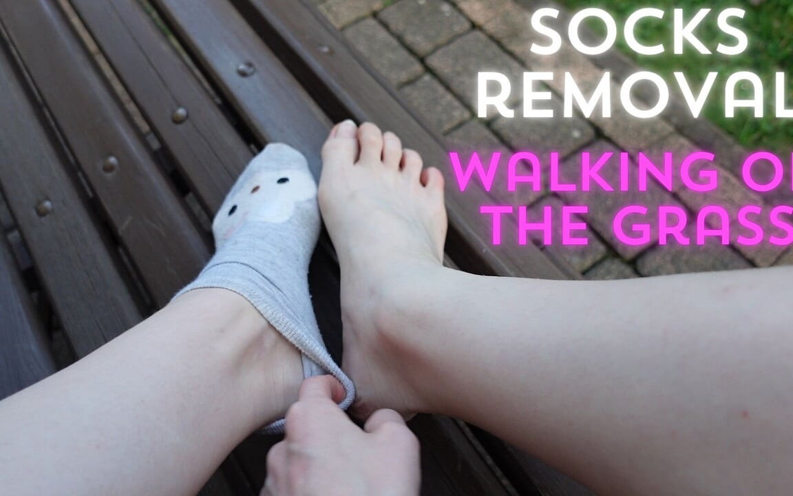 Socks Removal and Walk Barefoot on the Grass