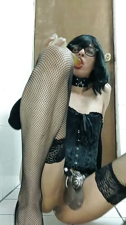 Caged Sissy Slut does Ass to Mouth in Sexy outfit