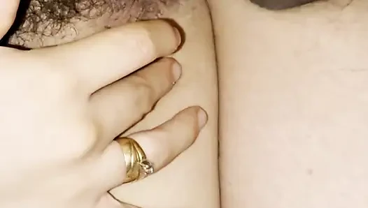 Closeup side fuck with inside cumshot, pink pussy with pubic hair