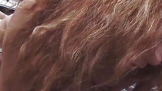 Ginger bitch gets facialized after a hot interracial anal fuck