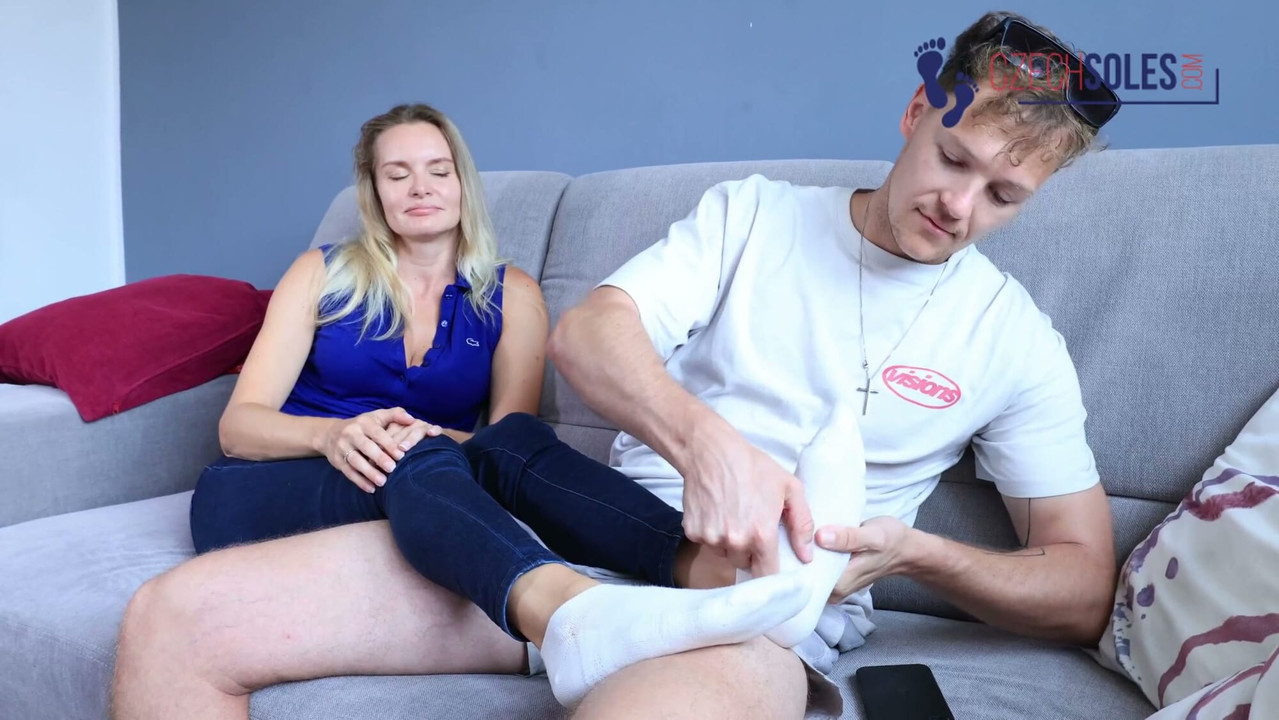 Massaging my step sister's stinky feet after work