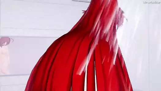 Rias Gremory tamamen ıslanıp bukkake seansında dölle yapışana kadar dilini iyi kullanmak için kullanıyor