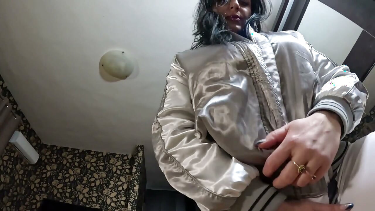 Shiny Robot Suit, Drooling Blowjob & Gagging Play - Cum on My Bomber Jacket