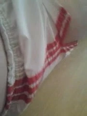 Me in Adidas satin nylon shiny white with red stripes short
