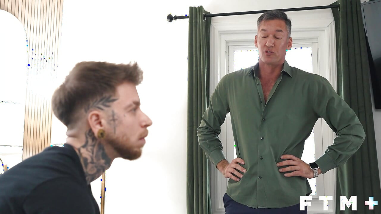 Hairy DILF Silver Steele has FTM gay sex w Atlas Alexander