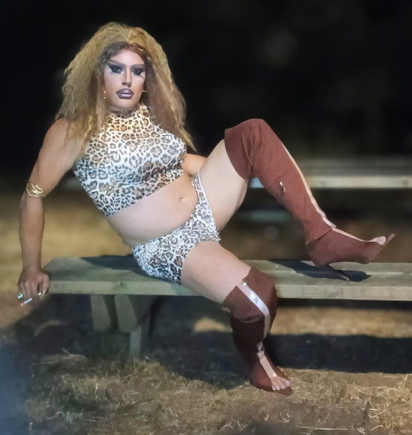 Sexy slut mature crossdresser latina smoke outdoor for exhibition