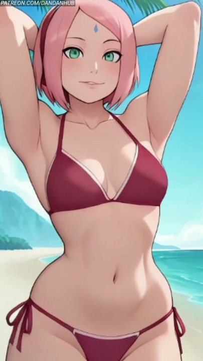 Sakura Haruno Bikini Beach Stretch