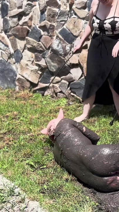 Humiliation with a Dirty Pig in the Mud