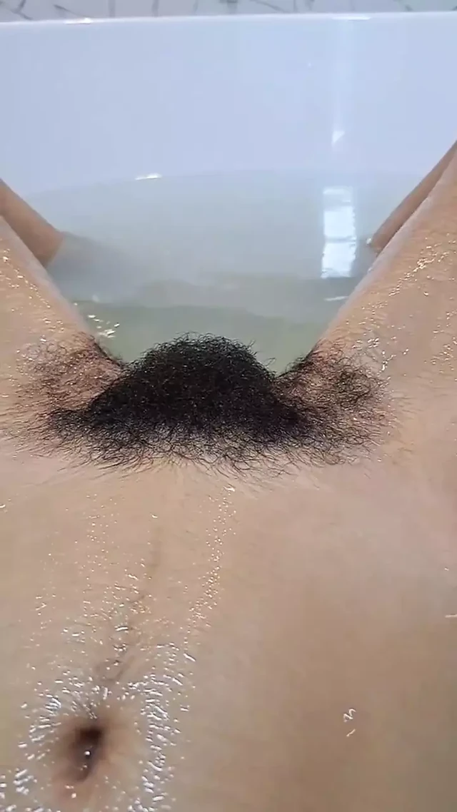 Hairy Girl Washing Her Big Bush