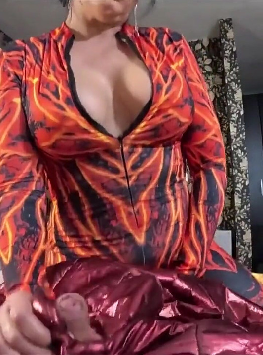 Red Nylon Jumpsuit Fetish Cameltoe Tease, Deep Blowjob and Cum on My Downjacket